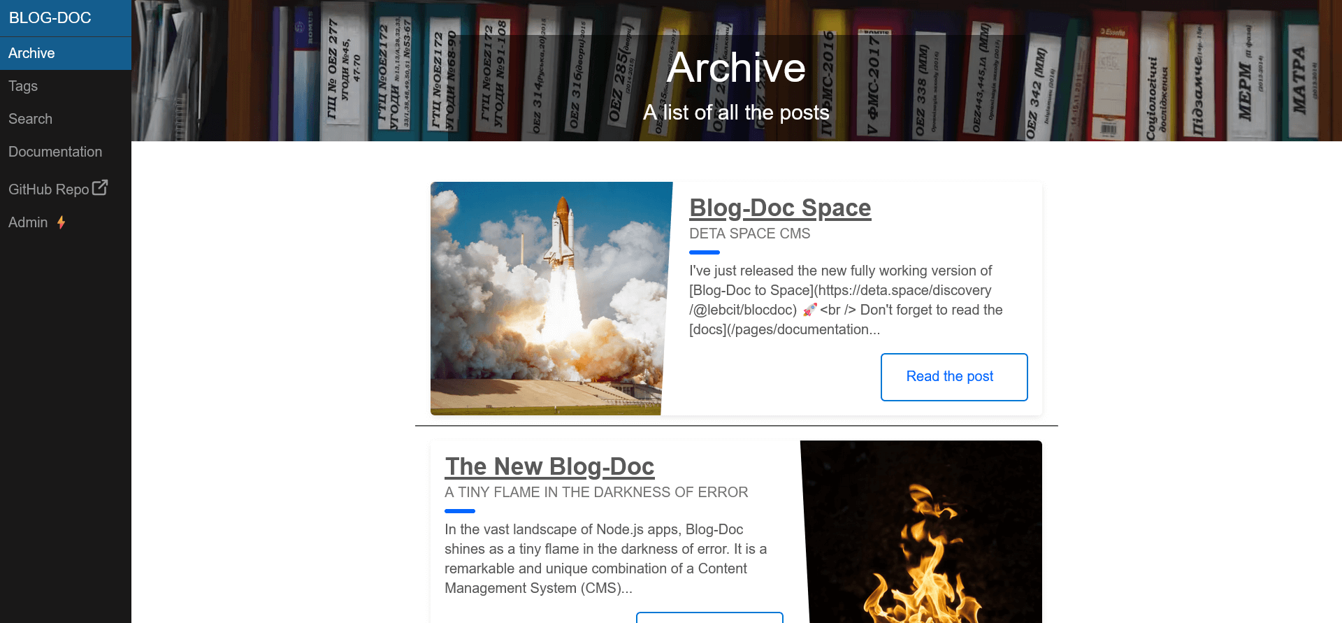 Screenshot of Blog-Doc archive page