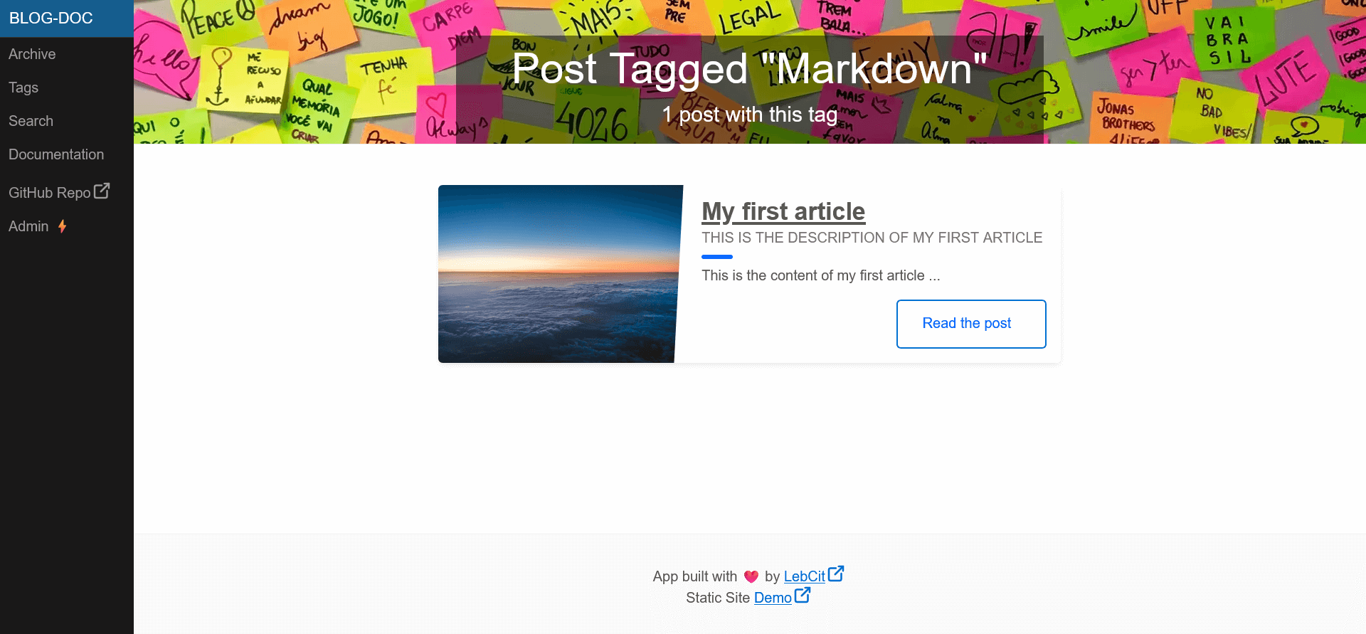 Screenshot of a tag page in Blog-Doc