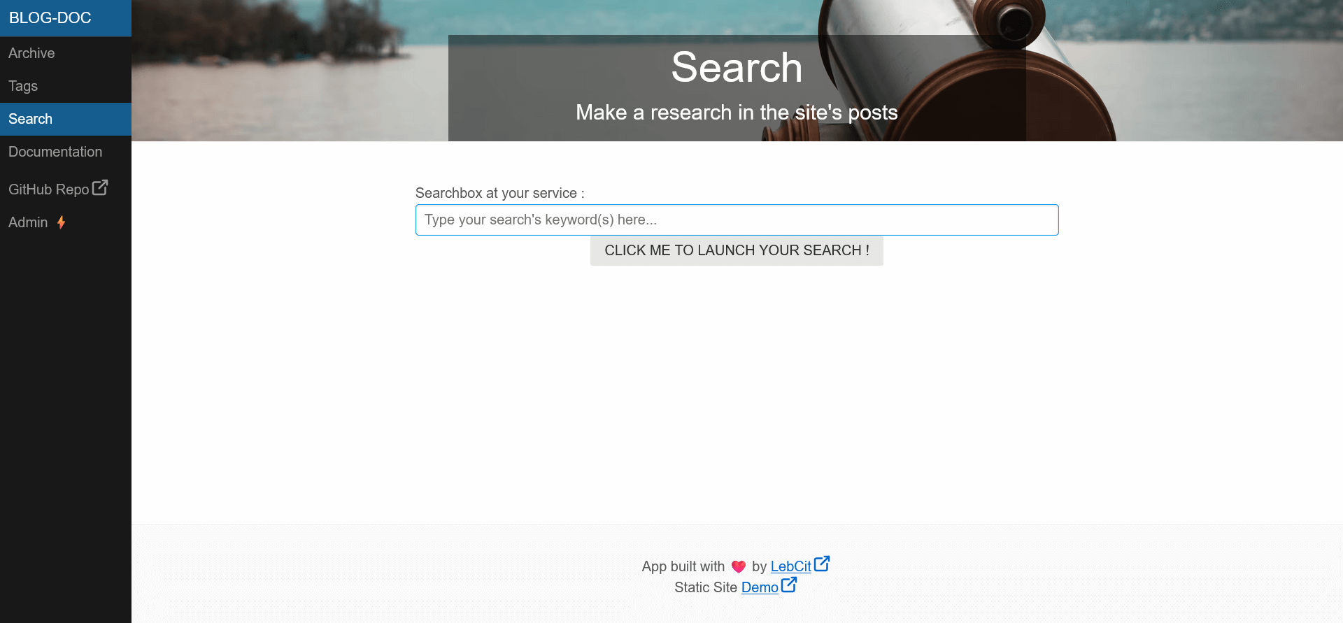 Screenshot of Blog-Doc search page
